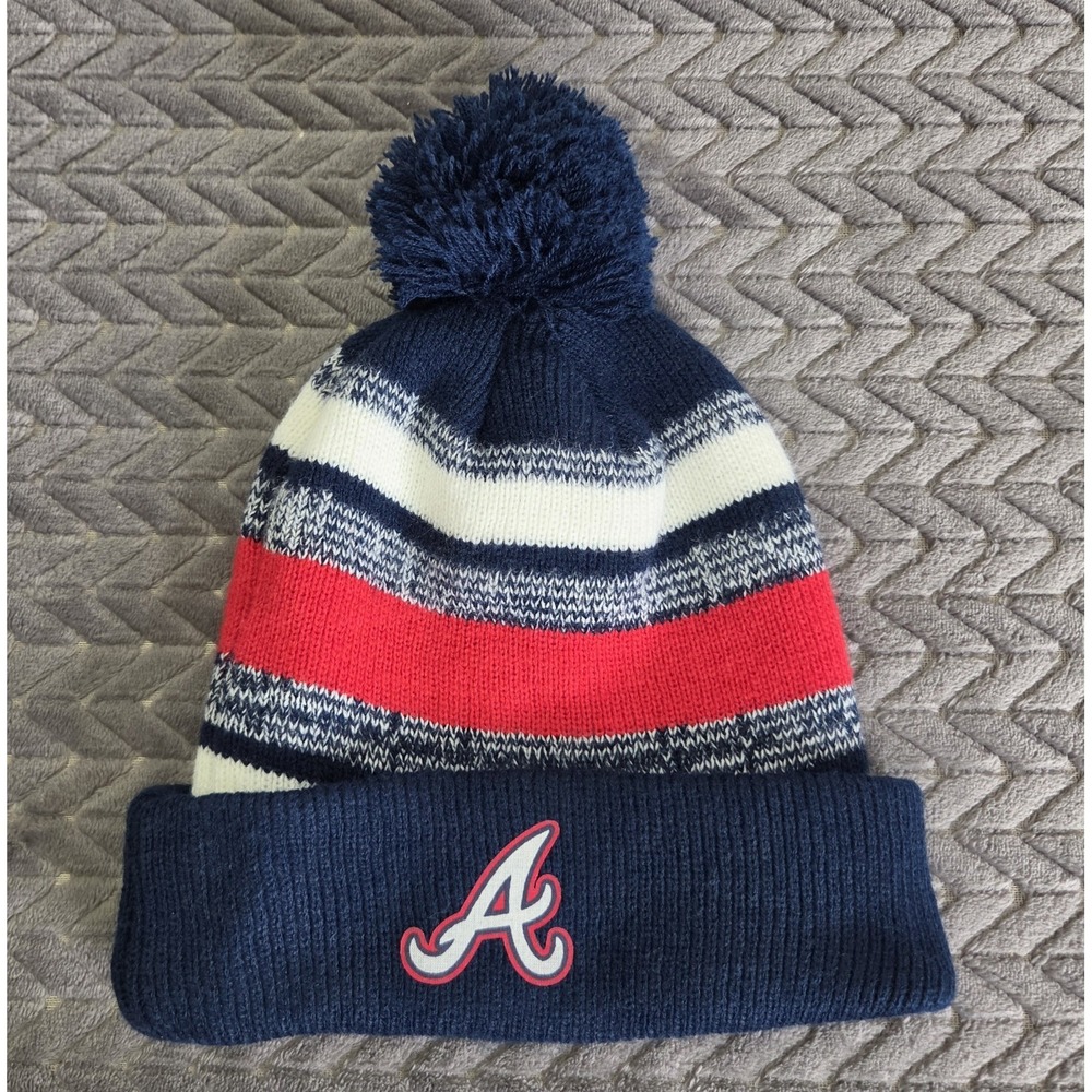 Atlanta Braves Knit Beanie Winter Hat Cap Cold Weather One Size Red White Blue